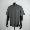 Louis Vuitton short-sleeve t-shirt, dark gray, crew neck, blue logo graphic at chest