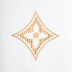 Louis Vuitton gold diamond logo embroidery on white T-shirt