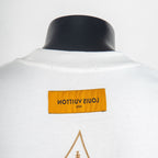 White short-sleeve T-shirt with embroidered gold diamond motif and neck tag