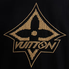 Louis Vuitton black T-shirt with large embroidered gold diamond emblem