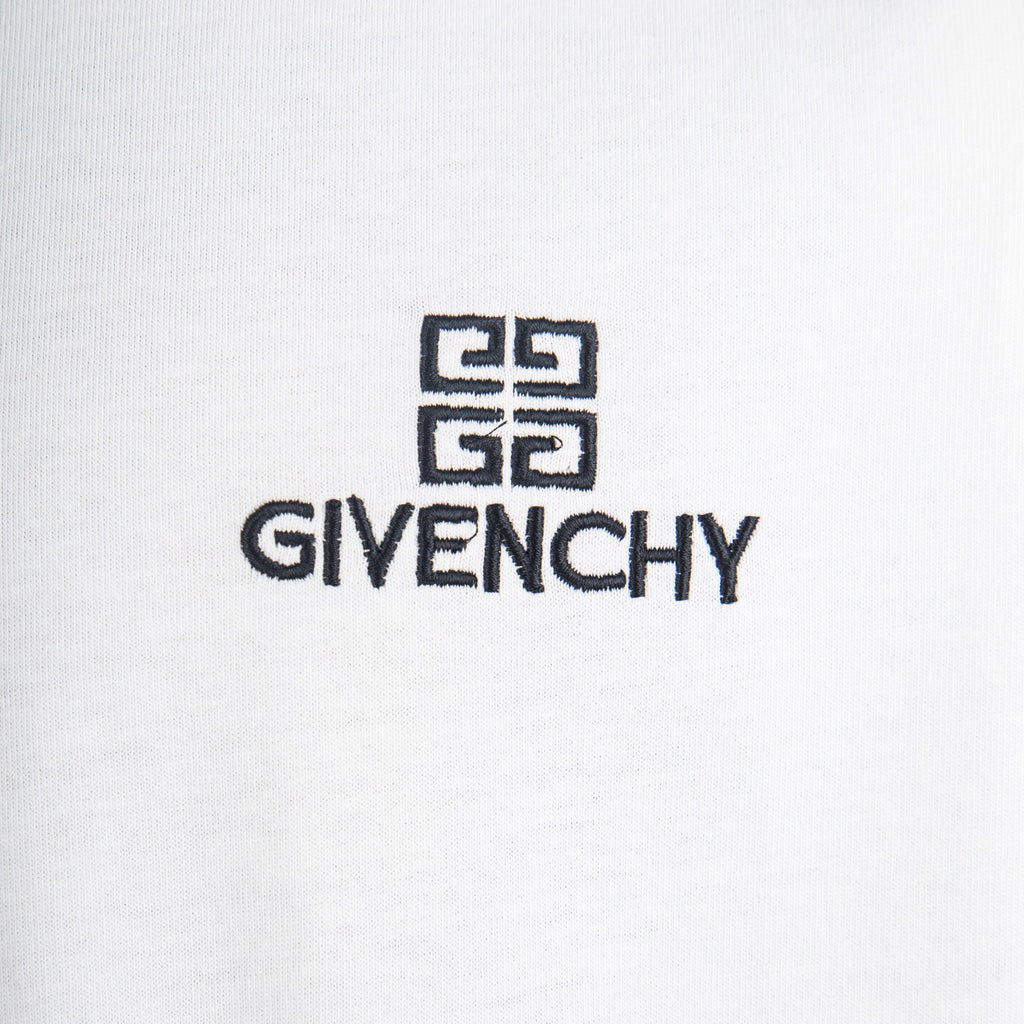 Givenchy white T-shirt front logo with geometric emblem and wordmark