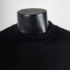 Black crew-neck T-shirt collar with ribbed neckline detail