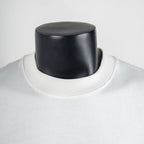 White crew-neck T-shirt neckline with ribbed collar detail