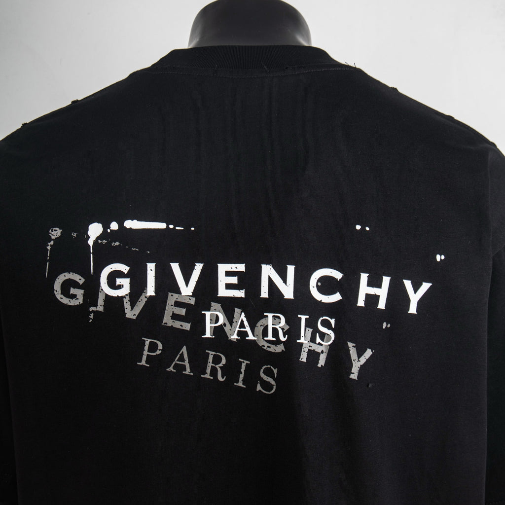 Givenchy black T-shirt back logo graphic in white and gray text