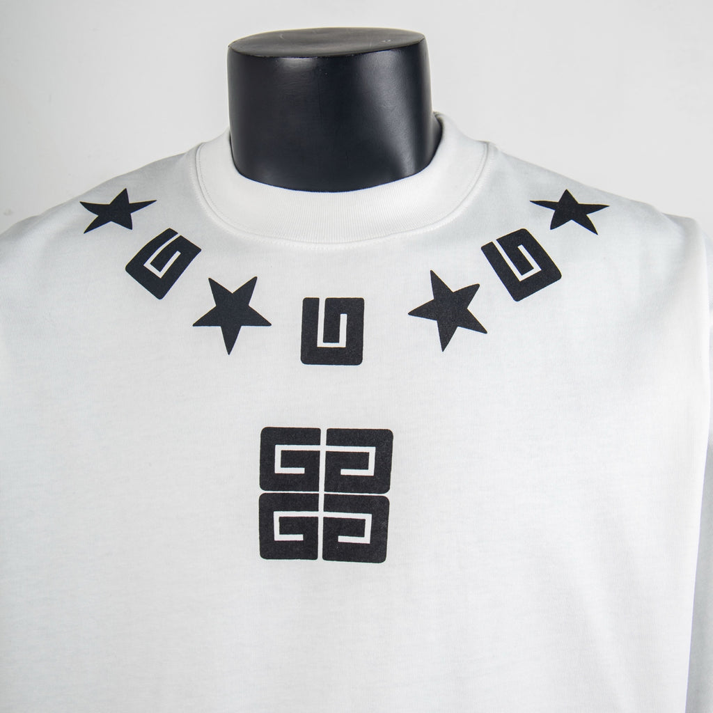 Givenchy white T-shirt chest graphic with stars and square symbols