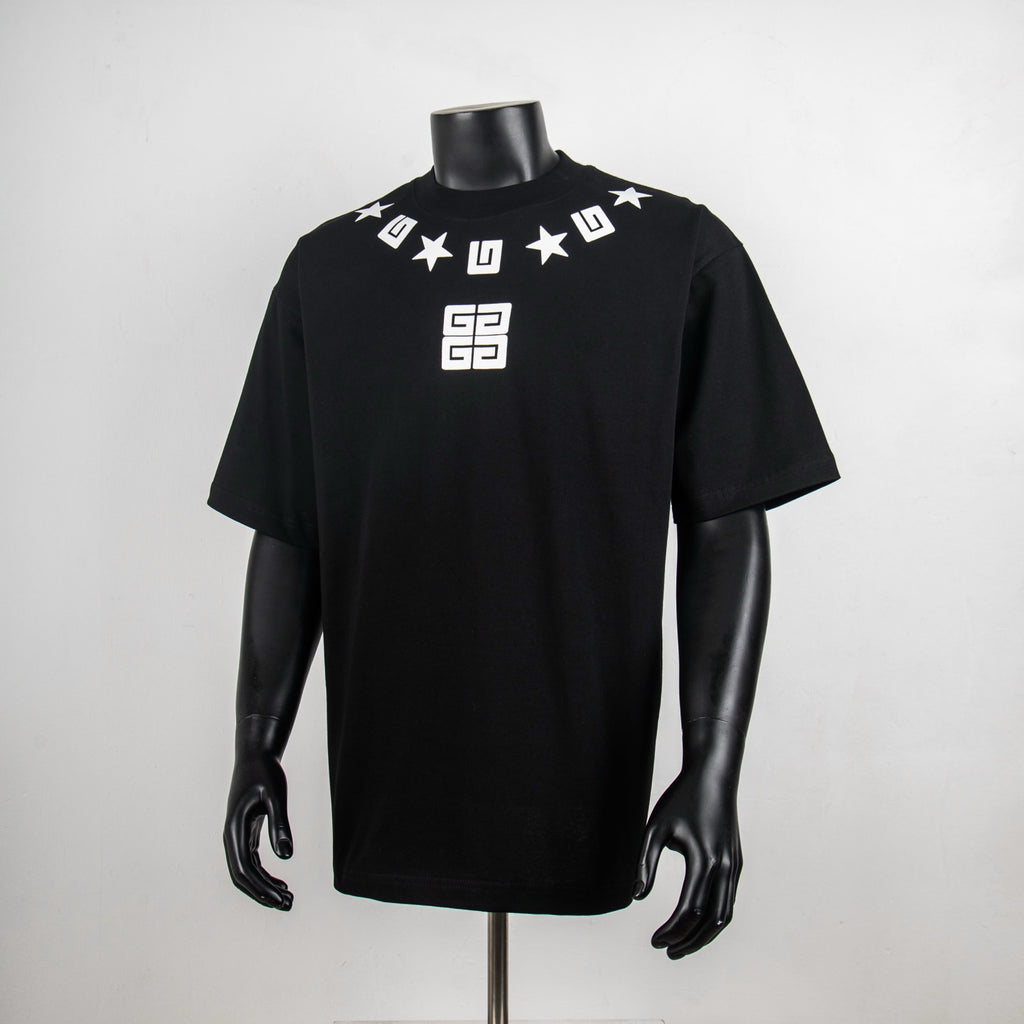 Givenchy black graphic T-shirt with white star and geometric logo print