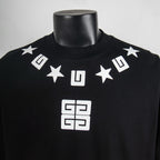Givenchy black T-shirt with white stars and square logo graphic