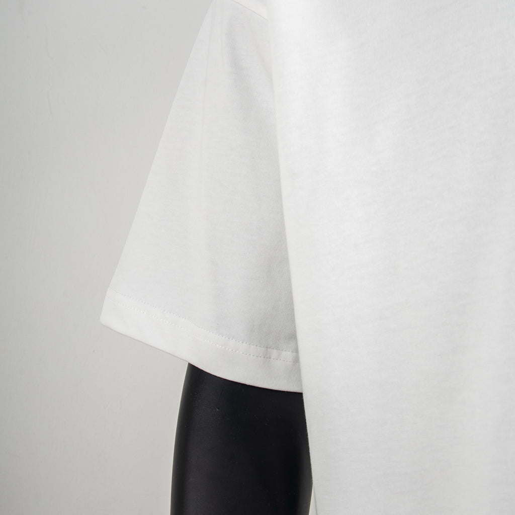 White T-shirt sleeve and side drape view