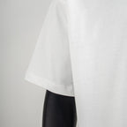White T-shirt sleeve and side drape view