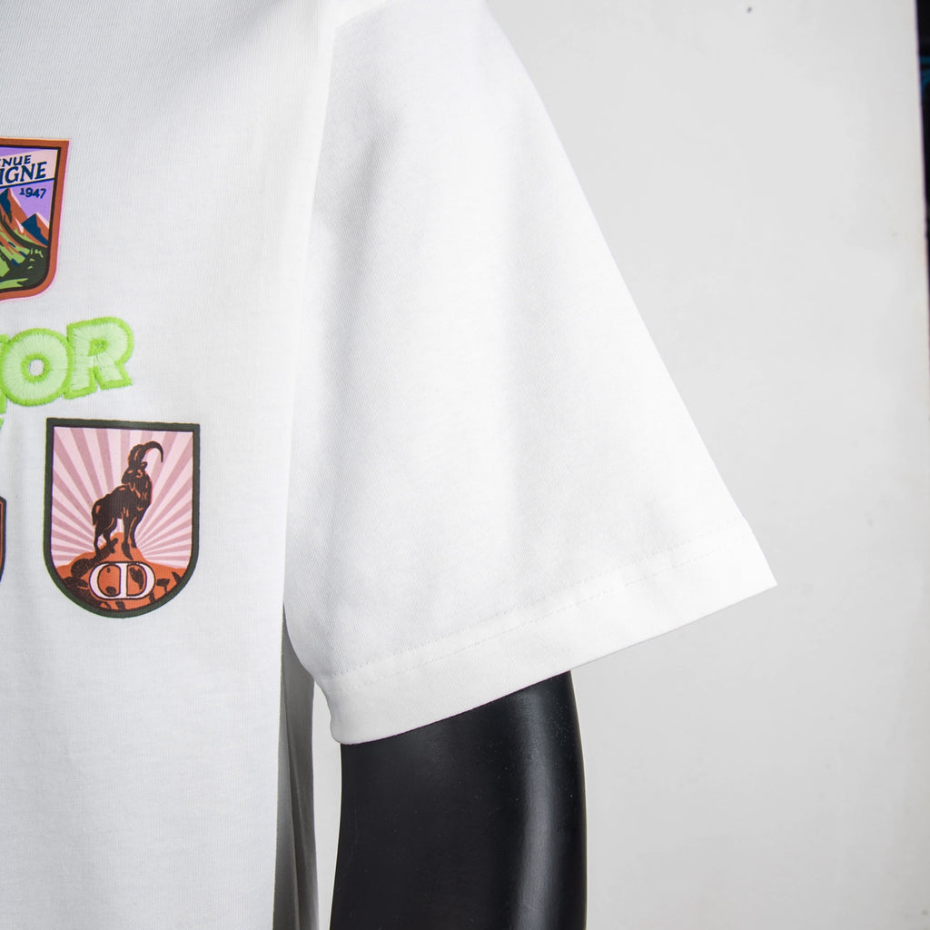 White Dior short-sleeve T-shirt with partial graphic print at side
