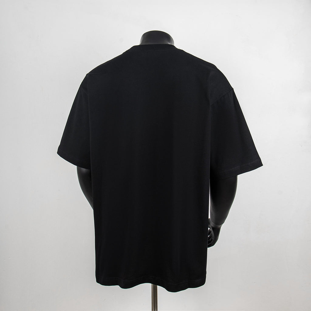 Black crewneck T-shirt, back view