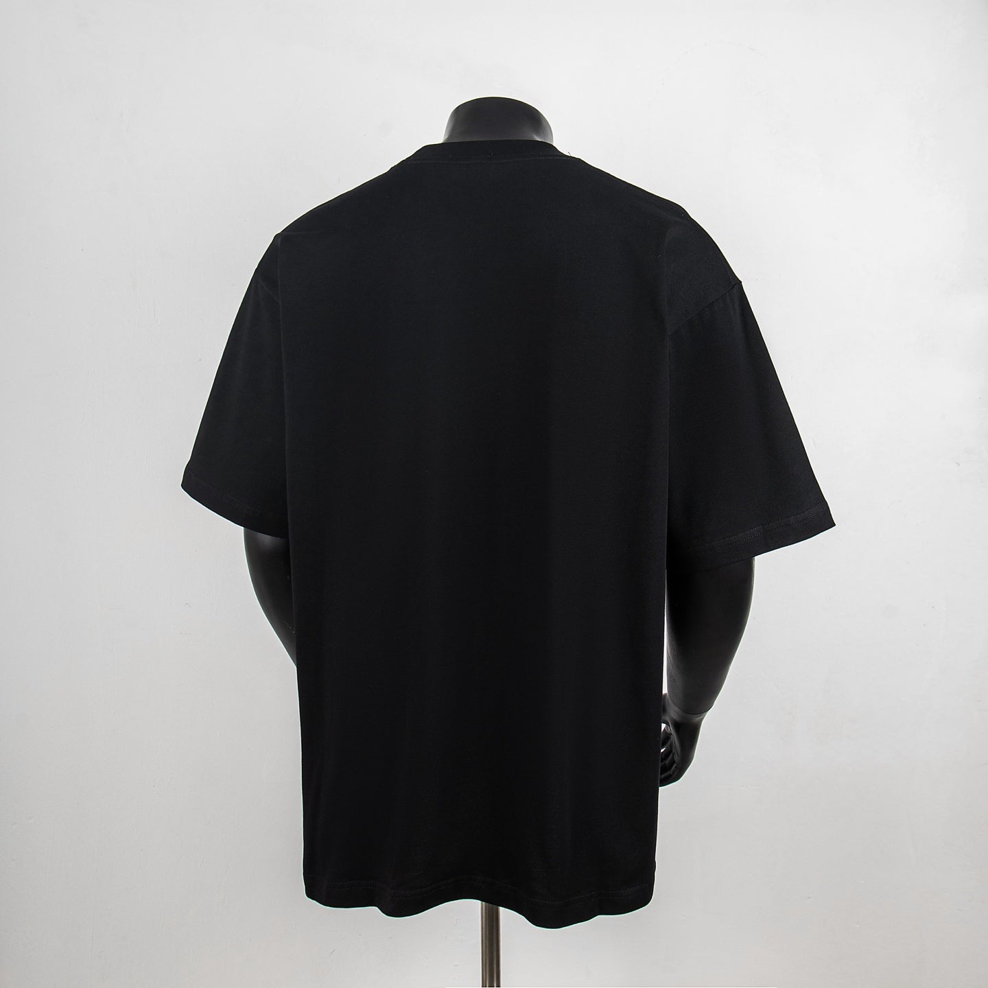 Black crewneck T-shirt, back view