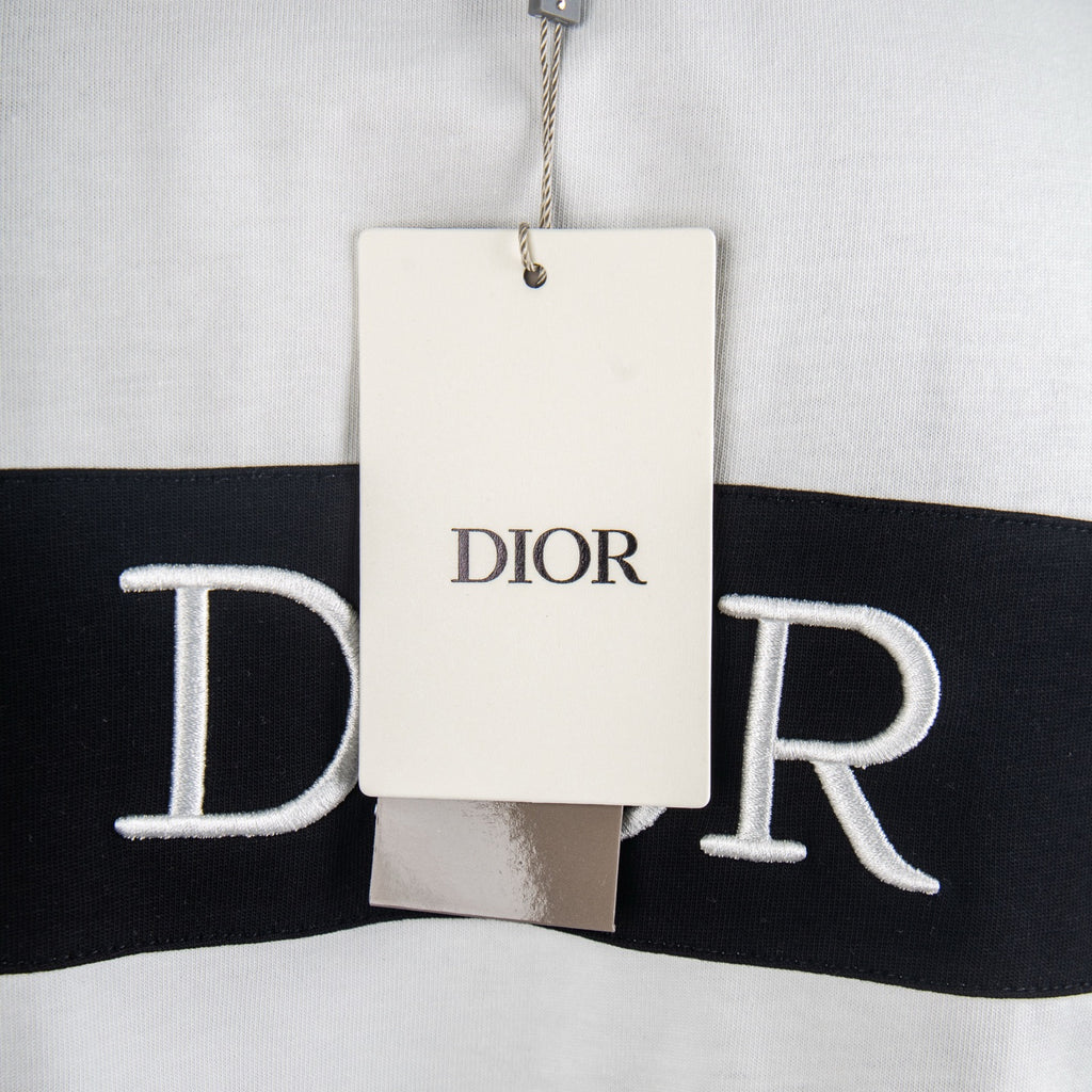 White T-shirt with hanging Dior logo tag