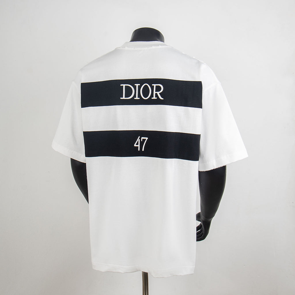 White short-sleeve T-shirt with DIOR and 47 logo on back