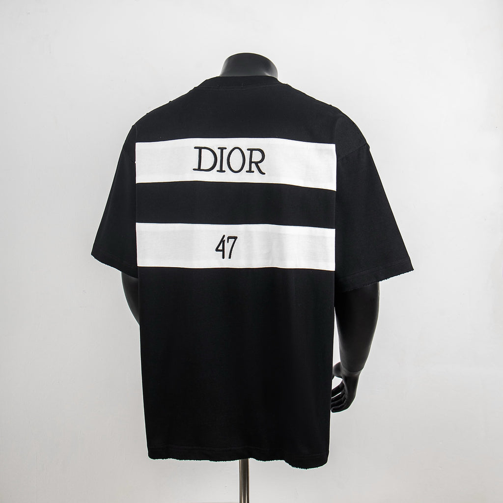 Black short-sleeve T-shirt with white striped back graphic DIOR 47