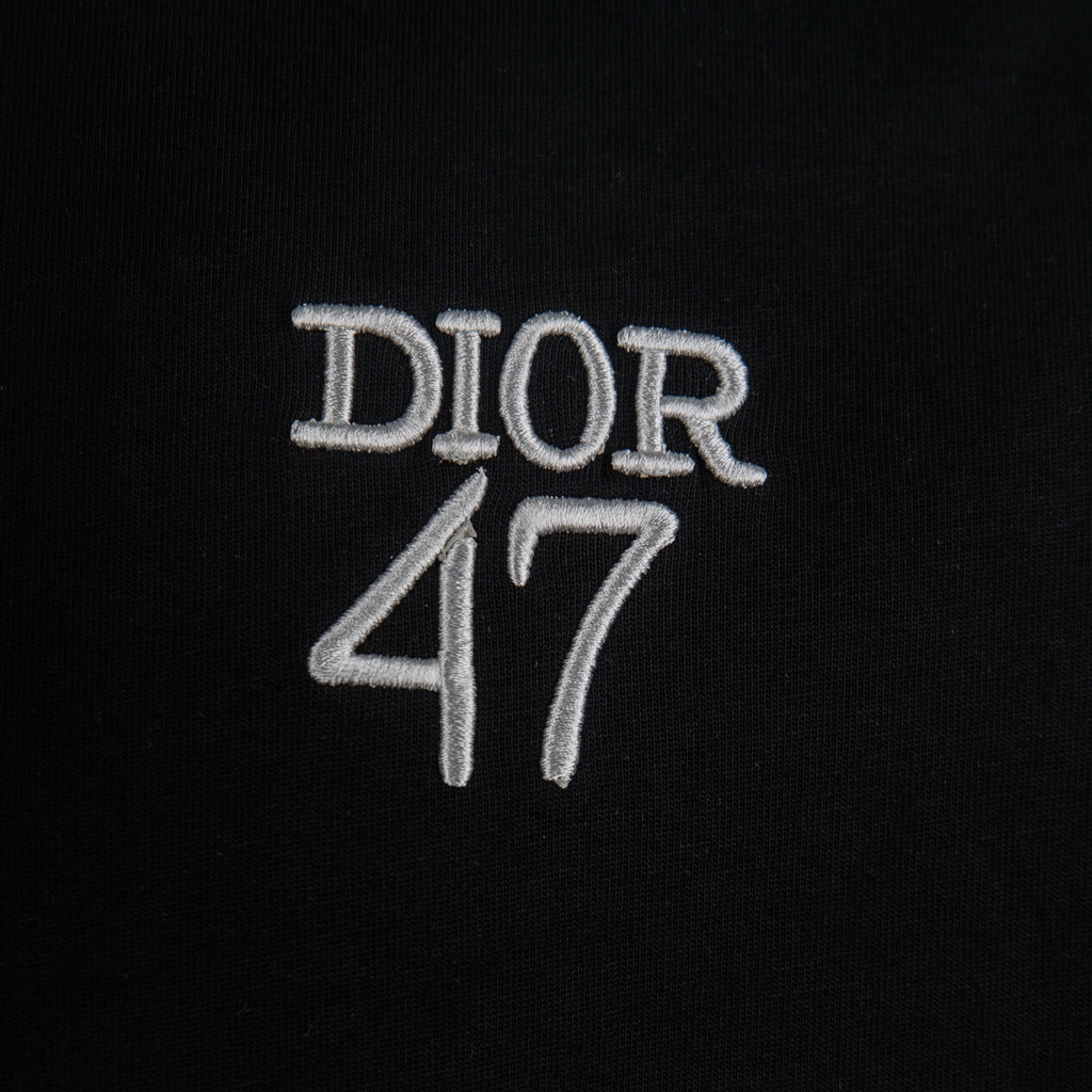 Black T-shirt front with DIOR 47 text logo