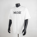 White short-sleeve T-shirt with Dior-inspired logo graphic at chest