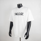 White short-sleeve T-shirt with Dior-inspired logo graphic at chest