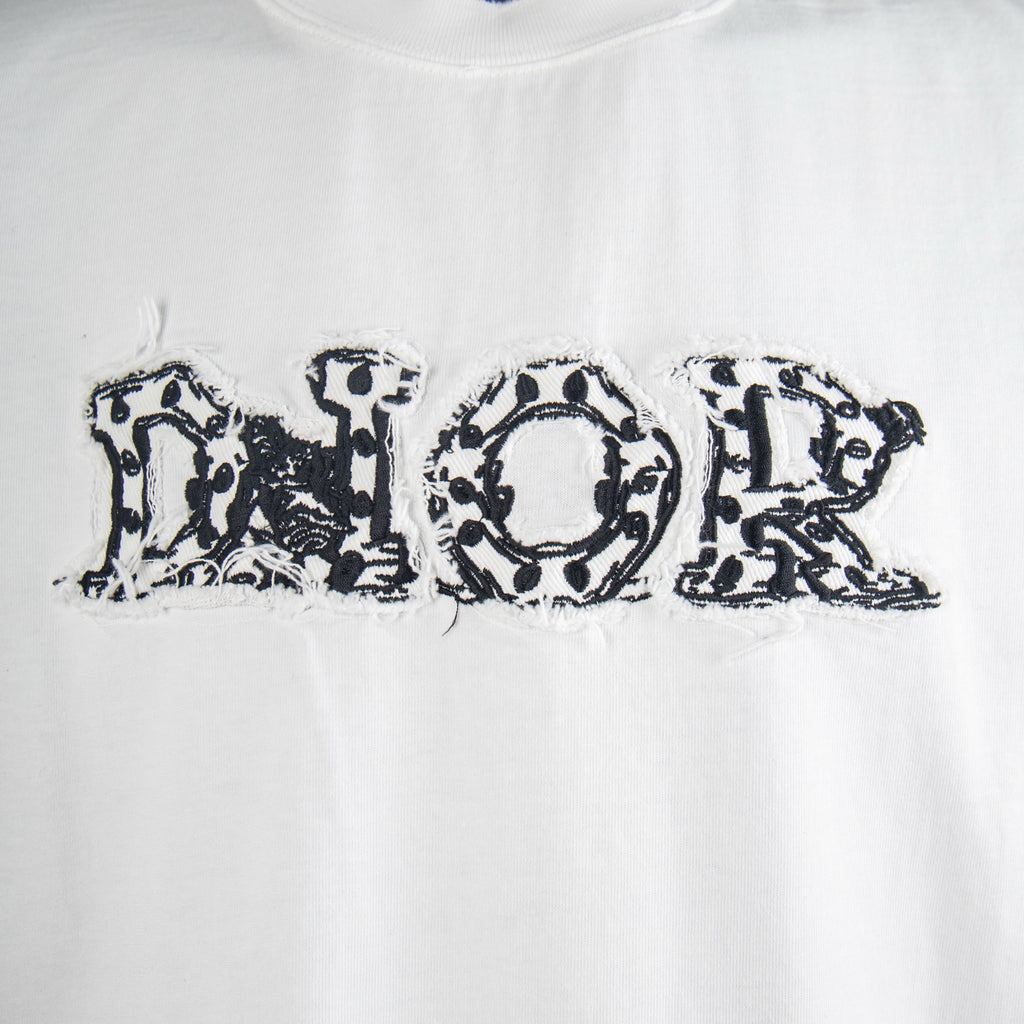 White T-shirt chest graphic with DIOR lettering in black