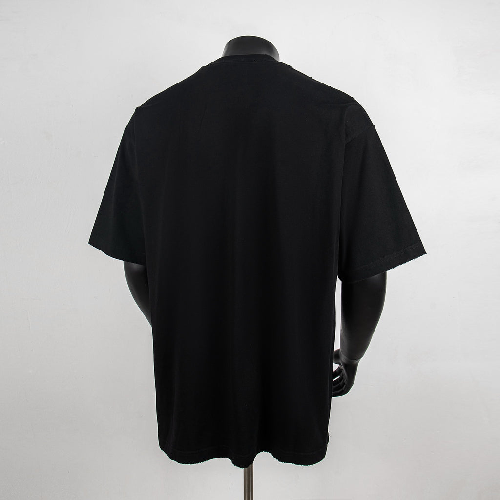 Black crewneck short-sleeve T-shirt back view, plain