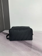 Fendi dark FF-logo crossbody bag with top zip and shoulder strap, centered view