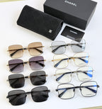 Chanel eyeglasses assortment with black, gold, and tinted lenses in multiple frames