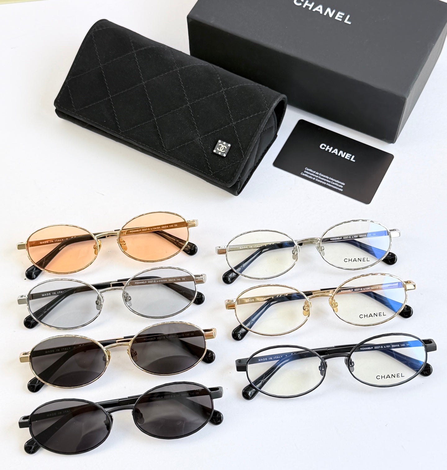 Chanel glasses set with multiple frames and black case