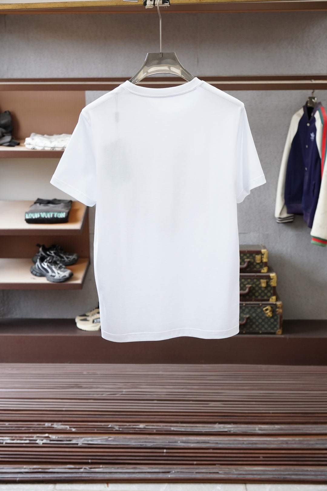 White crewneck T-shirt, back view with plain design