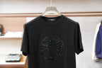 Versace black crewneck T-shirt with glitter Medusa emblem in a round graphic