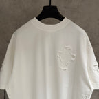 White short-sleeve T-shirt with ribbed crew neck and small chest embroidery