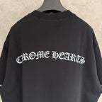Black short-sleeve T-shirt back graphic lettering
