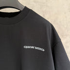 Black short-sleeve T-shirt with small chest logo print