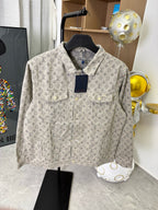 Louis Vuitton monogram long-sleeve jacket, light gray with front pockets and navy tag