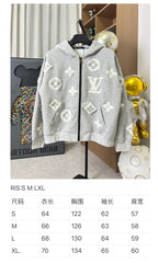 Louis Vuitton gray heather zip hoodie with hood and all-over monogram print