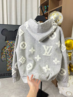 Louis Vuitton gray heather pullover hoodie with hood and full monogram pattern