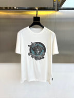 White Versace T-shirt with teal Medusa front graphic