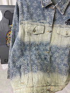 Long-sleeve denim jacket, blue wash, flap chest pockets, buttoned placket