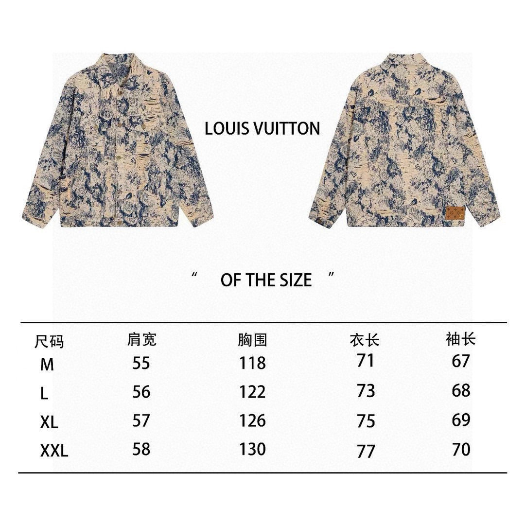 Louis Vuitton long-sleeve jacket size chart with M to XXL measurements
