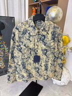 Long-sleeve jacket with blue and cream abstract pattern, front patch pocket