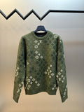 Louis Vuitton knit sweater, olive green, monogram pattern, crew neck, long sleeves