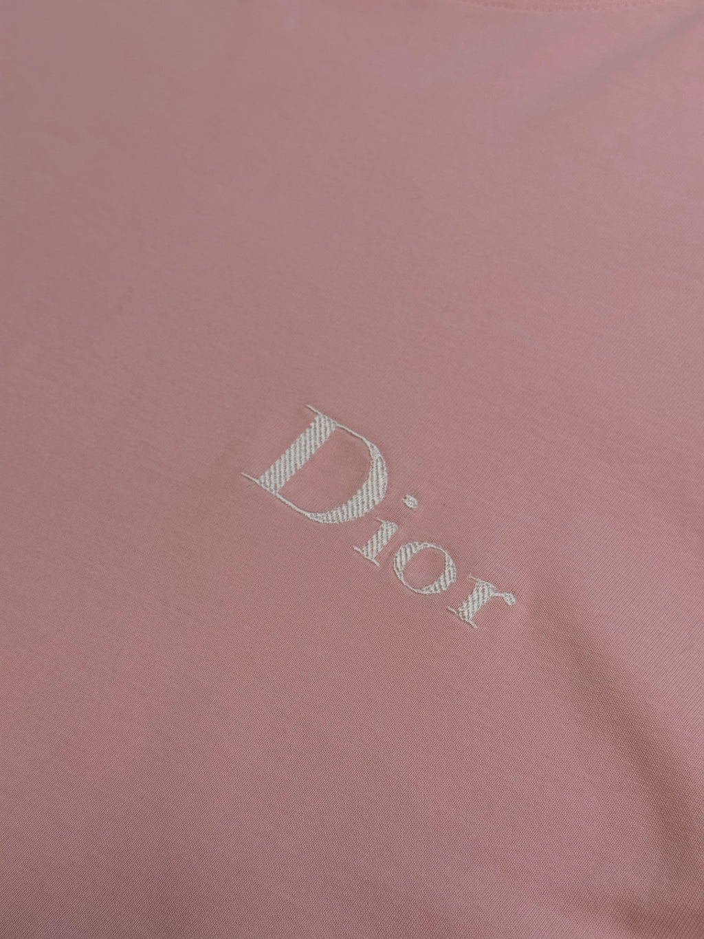 Light pink Dior T-shirt with embroidered Dior logo on the chest