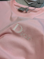 Pink Dior T-shirt chest logo embroidery near neckline