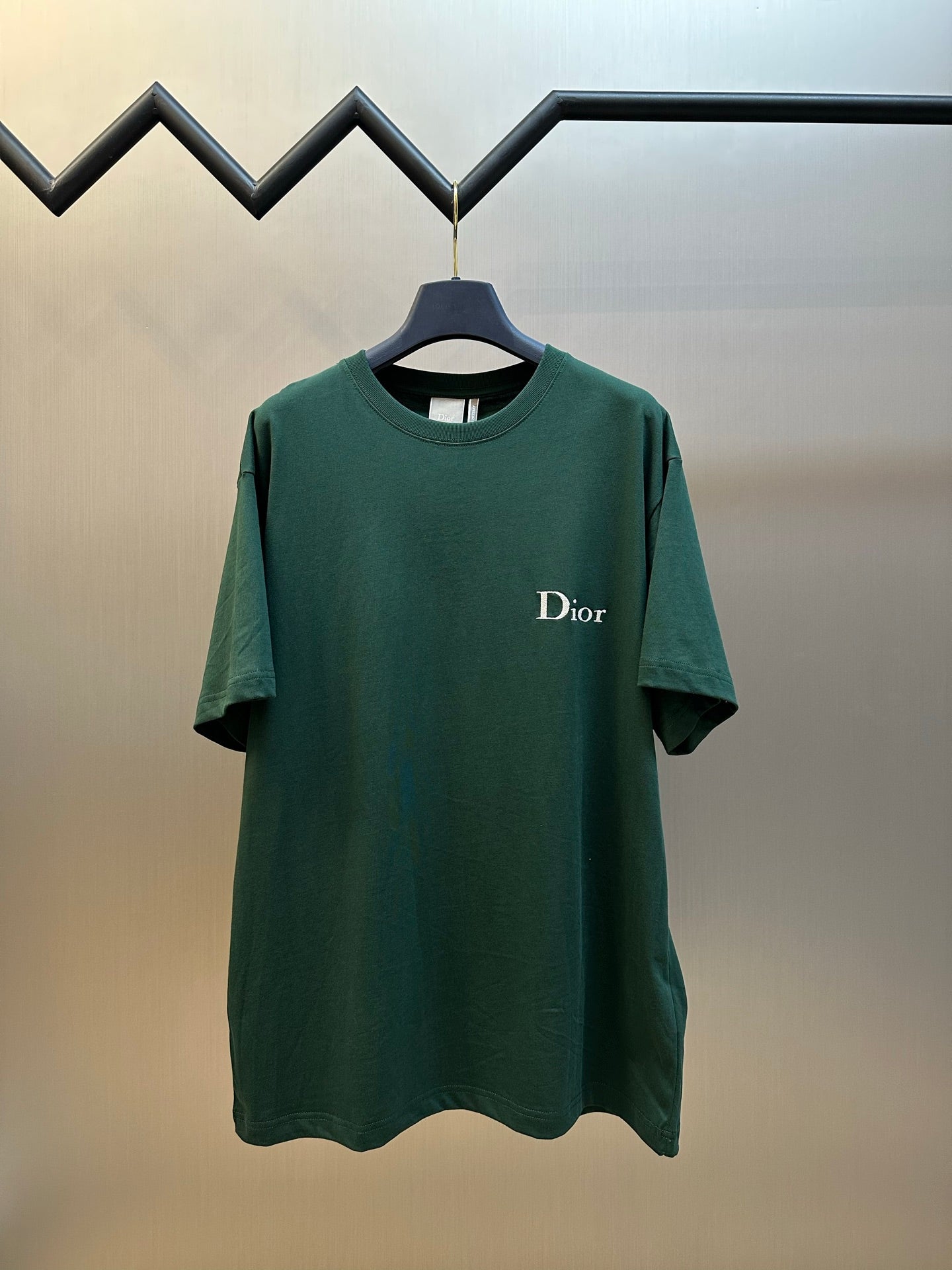 Green crewneck T-shirt with Dior logo on the chest
