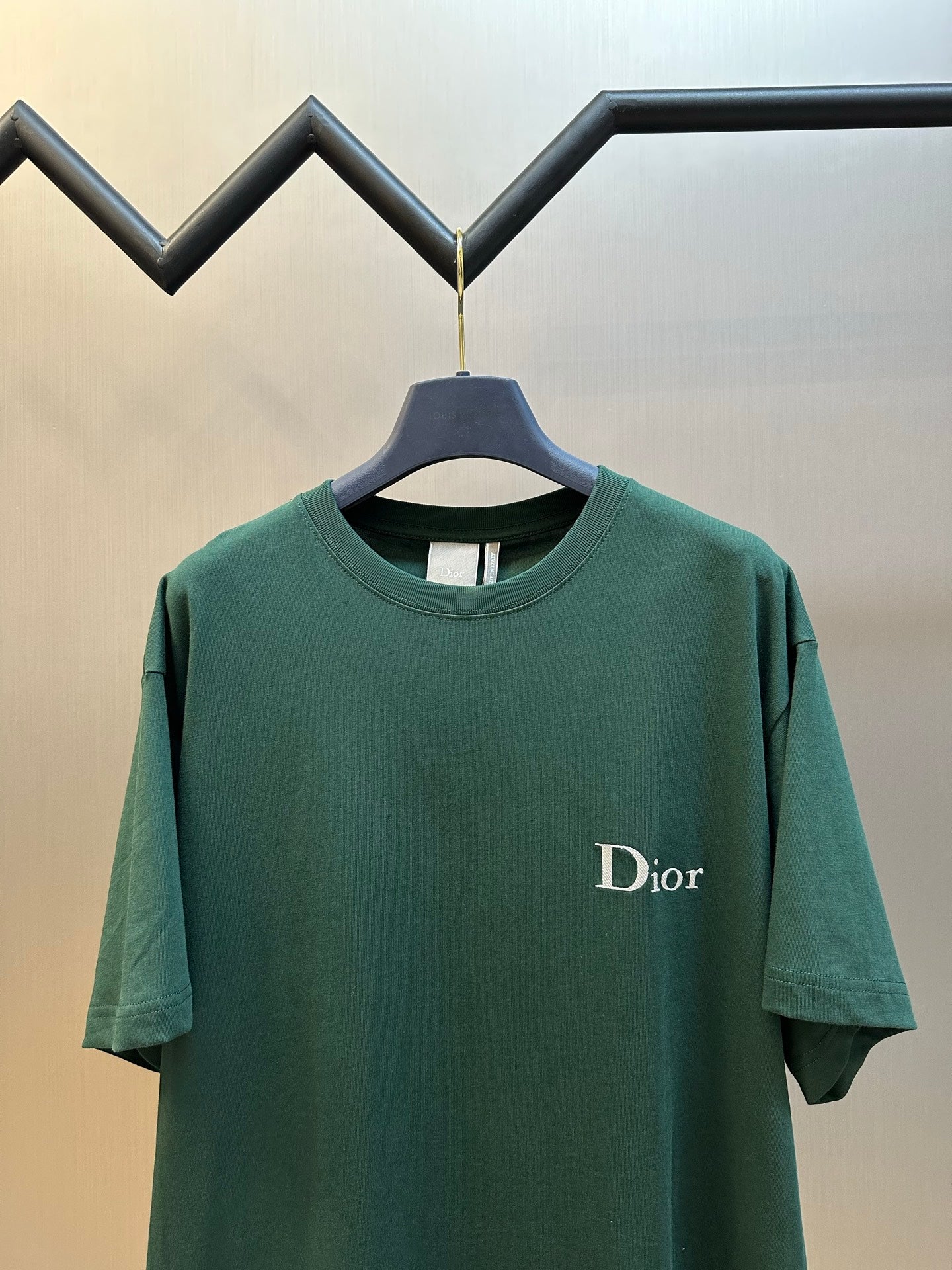 Green crewneck T-shirt with Dior logo printed on the chest