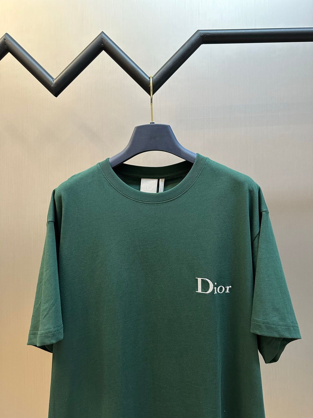 Dior short-sleeve T-shirt in dark green with white Dior logo at chest