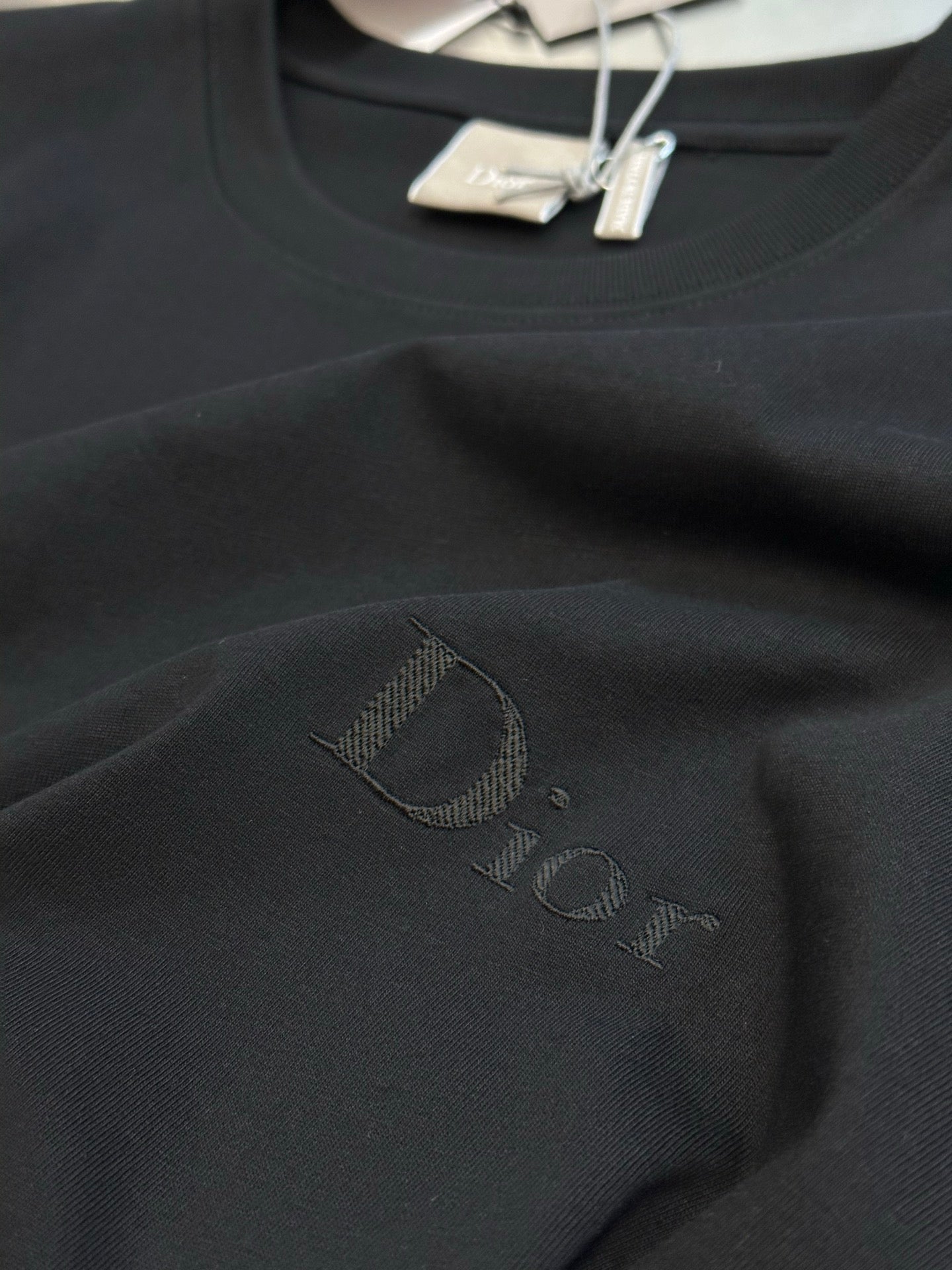 Dior crewneck T-shirt in dark navy with tonal Dior logo detail at chest