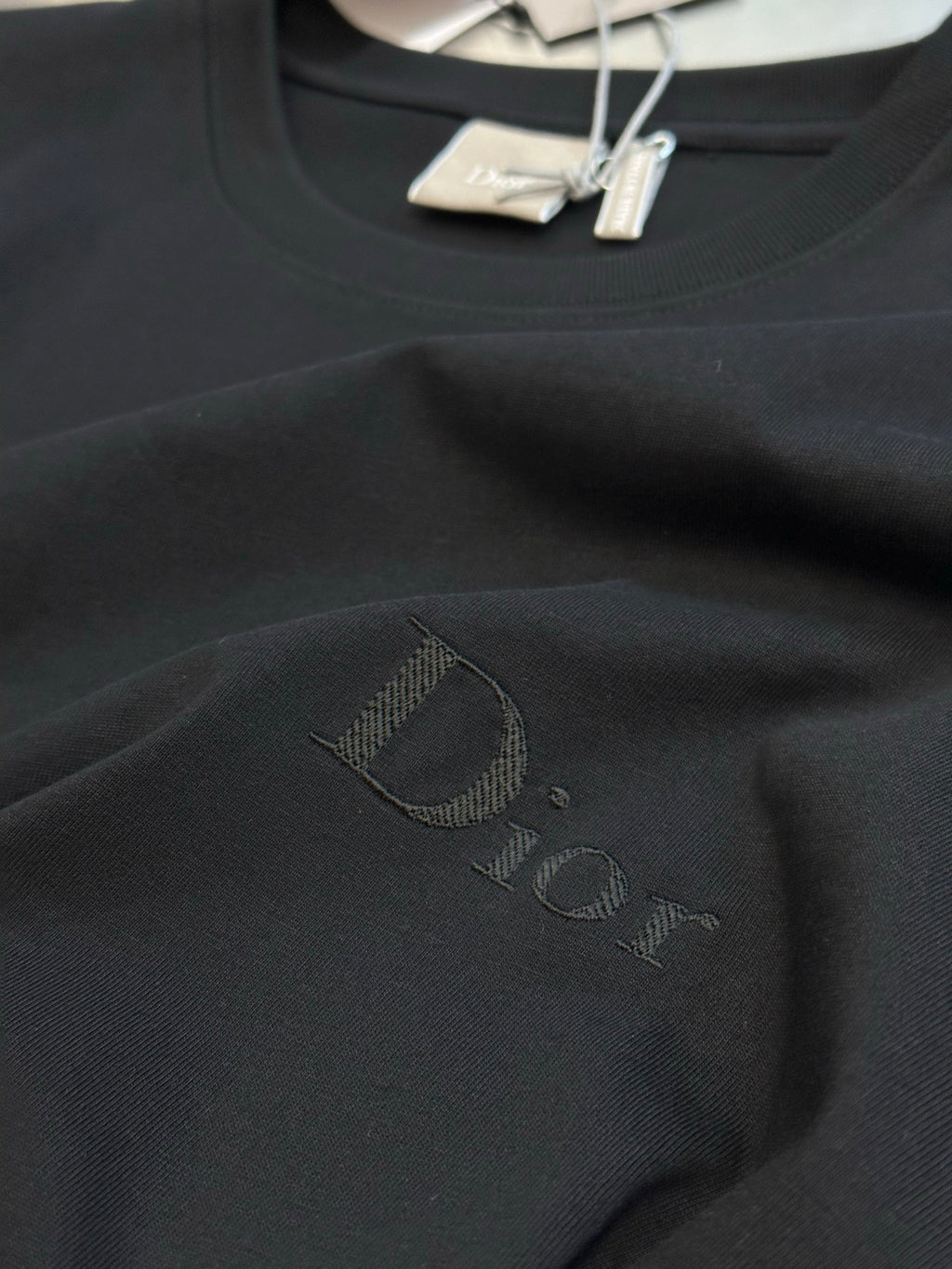 Black Dior T-shirt with tonal Dior logo on the chest