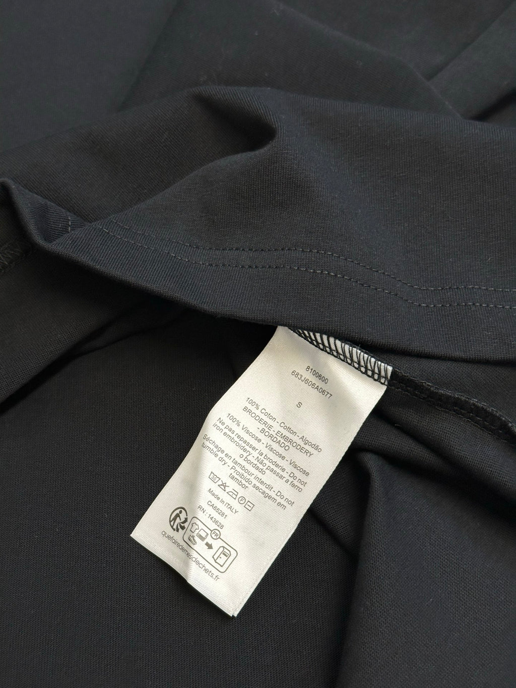 Black Dior T-shirt with attached size and care label