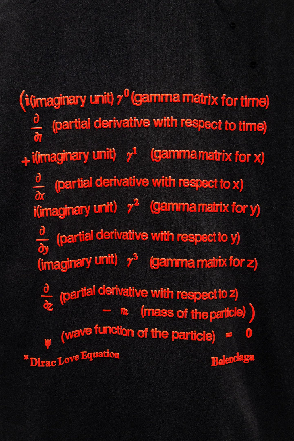Balenciaga short-sleeve T-shirt close-up with red equation graphic, black