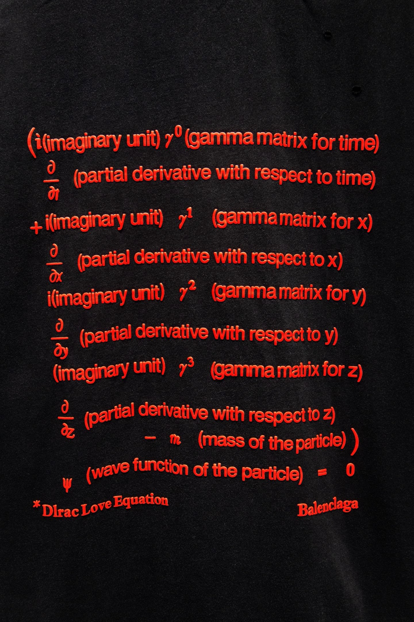 Balenciaga short-sleeve T-shirt close-up with red equation graphic, black